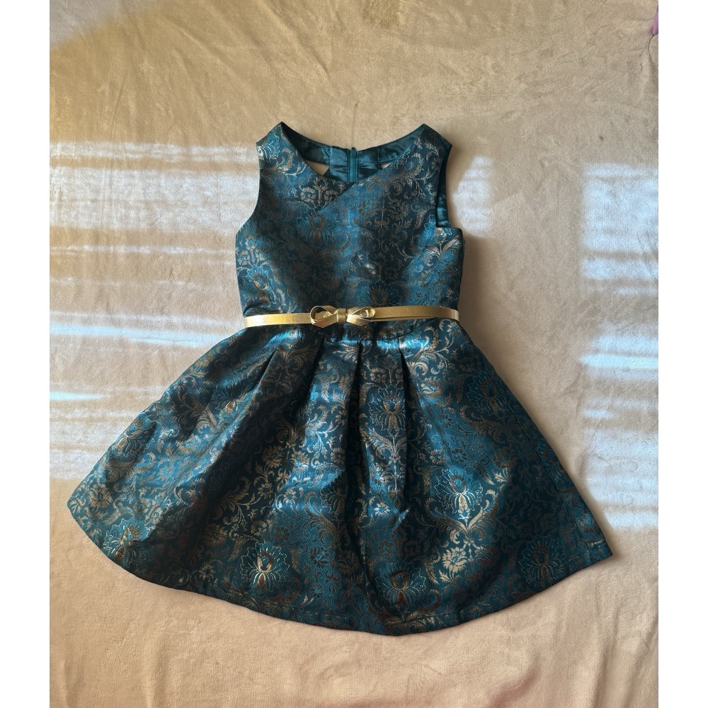 Childrens Place‎ Green And Gold Party Dress With Cutouts & Gold Belt Size 6X